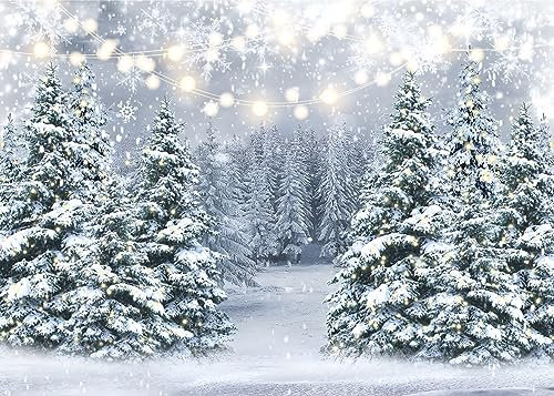 LYCGS X-173 Hintergrund für Winterschnee, 3 x 2,4 m, Glitzer, Winterwald, Fotografie-Hintergrund, Schneeflocke, Weihnachtsbaum, Fotohintergrund, Weihnachten, Party, Dekorationen, Banner