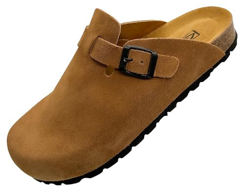 GONKOS®, Zoccoli in Pelle Scamosciata con Sottopiede in Sughero, Vera Pelle, Sughero Naturale, Fibbia Regolabile, Sandali Uomo/Donna, Sandali di qualità Made in Spain, Colore Muscade Taglia 41