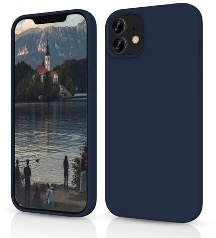OitiYaa Silicone Case Compatible with iPhone 12/12 Pro Case 6.1 inch, Soft Ultra Slim Protective Shockproof Liquid Silicone Phone Case with Anti-Scratch Microfiber Lining,Navy Blue