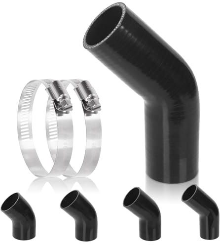 Glarks Tuyau en silicone coudé à 45 degrés, diamètre intérieur 51 mm, longueur 210 mm, tuyau en silicone renforcé 4 plis, haute performance, avec 2 colliers de serrage en T en acier inoxydable de 46 à