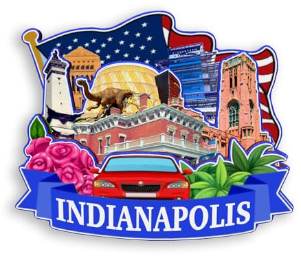 Quwsne Kühlschrankmagnet, Indianapolis, Indiana, USA, Kühlschrankmagnet, Stadt, Reise, Souvenirs, Touristengeschenke, 3D-Symbol, klassische Sehenswürdigkeiten, handgefertigt, Handwerk, Heimdekoration