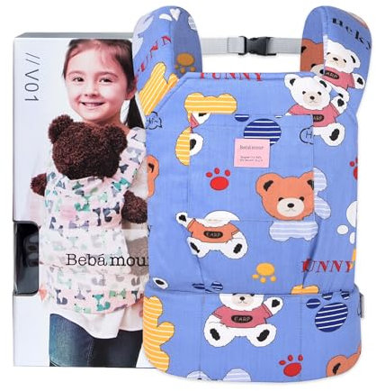 Bebamour Doll Carrier, 100% Coton, Reborn Doll Carrier Sling(Blue Bear)