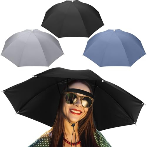 Bulyoou 3 Pcs 27 Inch Fishing Umbrella Hats, Hands-free, Black, Gray, Blue