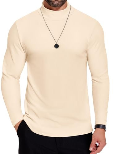 COOFANDY Men's Jumpers Long Sleeve T Shirt High Neck Tops for Men Jumper Tee Shirts Sweater Sweatshirts Thin Tops Mock Turtleneck for Men Light Brown M