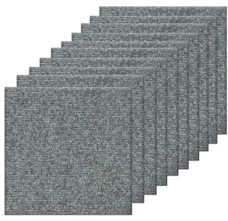 Orgthin Teppichfliesen zum Abziehen und Aufkleben, Selbstklebende Teppichbodenfliese 30 x 30 cm, Weiche Gepolsterte Bodenaufkleber, für Schlafzimmer, Wohnzimmer, 10 Fliesen pro Box, Hellgrau
