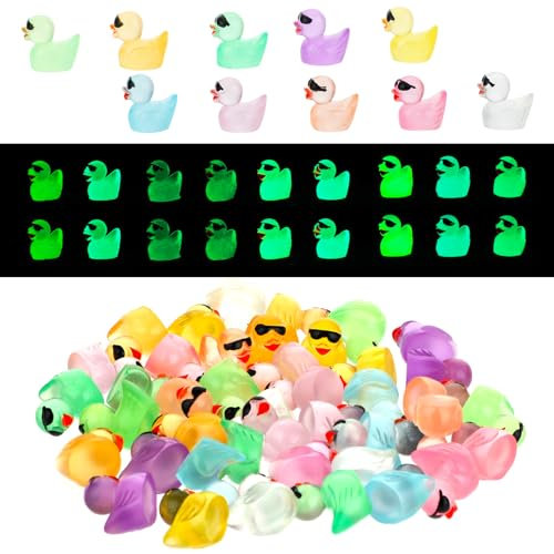 50 Stück Mini Enten mit Sonnenbrille Leuchtende Harz Ente Landschafts Dekoration Mini Figuren Miniatur Enten Plastikenten Klein Enten für DIY Puppenhaus Gartendekoration (10 Farben)