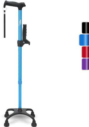 Healthbazaar Vierbeinstock, Verstellbarer Gehstock für Männer und Frauen mit 4-zackiger Basis und versetztem Griff, leicht, Gehstock für rechts- oder linkshändige Senioren und Erwachsene (Blau)