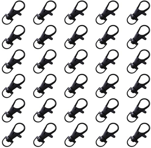 30PCS Metal Swivel Lobster Claw Clasps Zinc Alloy Swivel Snap Hooks Lanyard Clips for Keychain Making/Craft,Black