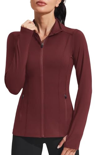 PINSPARK Laufjacke Damen Sportjacke Fitness Yoga Jacke Langarm definieren Jacke mit Daumenloch für Fitness Trainingjacke Jacke Rot S