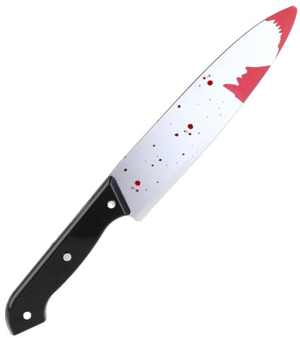 Molain Cuchillo de Halloween, cuchillo falso para cosplay, cuchillo falso de 31 cm, cuchillo falso con sangre, cuchillo de accesorios para disfraz de Halloween, accesorio clásico de terror, mata a