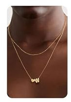 BodyBonita Kette Damen mit Buchstabe- Layered Halskette 16K Vergoldet Initialen Layered Ketten Mit Namen Exquisit W Anhänger Kette A-Z Namenskette Personalisierte Halskette Damen