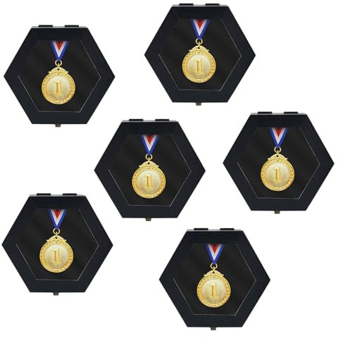 Bijun Medaillen-Vitrine, Militär-Medaillen-Vitrine, Aufhänger, Schattenbox für Medaillen, Rennmedaillen, Sportmedaillen, Leichtathletik, Spartan-Rennen, Laufen, Marathons (schwarz, 6 Stück)