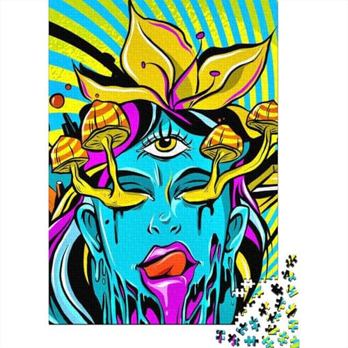 Puzzle 1000 Teile, Trippy Girl Mushrooms, Puzzle für Erwachsene, Schwierigkeitsgrad: Puzzle, Lernspielzeug, Spiele, Familiendekoration, 1000 Teile (75 x 50 cm)