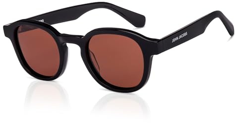 John Jacobs JJ S17336 Quadratische Sonnenbrille | Stilvoll & Hochwertig | UV geschützt | JJ Acetat | Polarisiert und 100% UV geschützt | Damen und Herren | Extra, Schwarz , Extra Wide