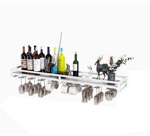 Botellero Vino Pared Vinoteca Mueble Bar Salon Garrafeira Mini Bar Wine Rack Mueble Comedor Cocina Estantes de Almacenamiento con Soporte Copas Colgante para Barra para Bar Cocina Despensa(Withe,80cm(