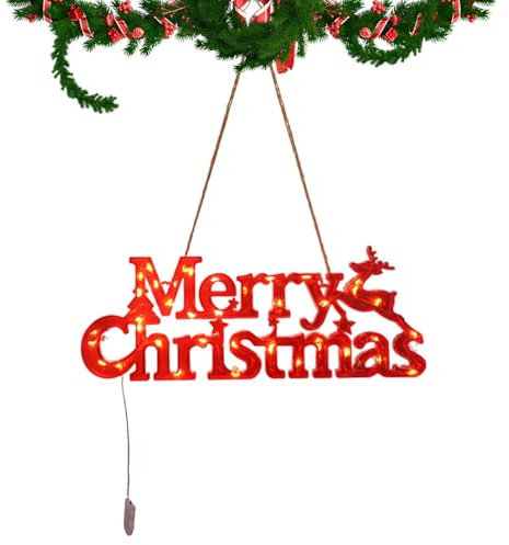 Letrero iluminado de Feliz Navidad - Letrero iluminado de Feliz Navidad iluminada de Feliz Navidad | Luces LED a Pilas para Decoraciones Navideñas, Adornos Colgantes, Luces Decorativas Navideñas para