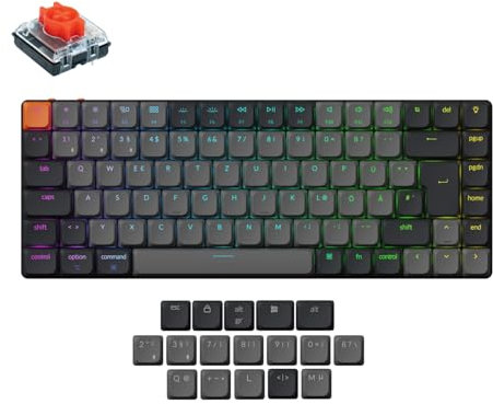 Keychron K3 QMK Version 3 Ultraflache Mechanische Tastatur - DE-ISO 75% Compact Layout Aluminiumrahmen, Bluetooth/Kabel RGB-Beleuchtung Hot-Swap & Low-Profile Roter Switches für Mac/Windows/Linux