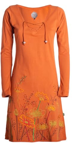 Vishes - Alternative Bekleidung - Damen Langarm-Shirtkleid Tunika-Kleid Baumwollkleid mit Blumen-Print