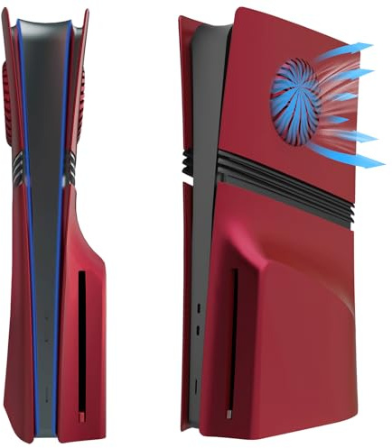Coque de rechange pour PS5 Pro Disc Edition – 4 plaques en ABS dur antichoc avec aérations de refroidissement | Anti-rayures et anti-poussière – Compatible avec console PlayStation 5 Pro Disc (rouge)
