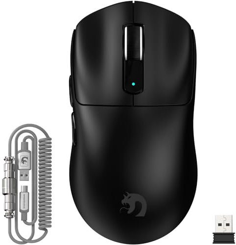 MAMBASNAKE M3 Souris de Jeu Sans Fil Ultra-légère 39g avec Câble Spiralé, Capteur PixArt PAW3395PRO, Jusqu'à 40,000 DPI, Bluetooth/2,4GHz Sans Fil/Filaire, 200Hours Battery,pour PC/Xbox/PS/Mac (Noir)