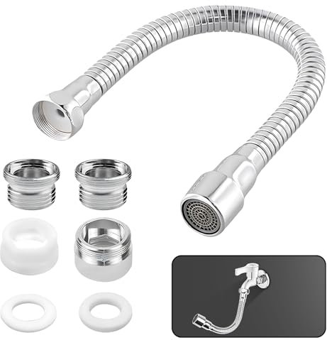 KAIYAYA 20cm Extensor Grifo Cocina,Adaptador Extensor Grifo Flexible 360º extensión de grifo flexible Fácil Instalación Alargador Grifo Cocina Fregadero para Mayoría de Grifos de Cocina y Baño