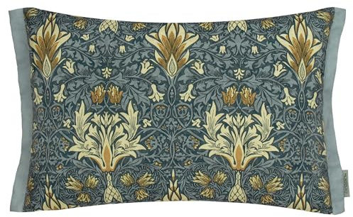 Morris&Co. Snakeshead Outdoor Cushion – Water Resistant Heritage Print Garden Pillow with Oxford Trim (Indigo/Stone - 60x40cm)