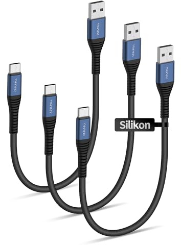 COOLSELL USB C Kabel Kurz 15cm, Silikon 3A Schnellladekabel USB A auf Typ C Ladekabel Kompatibel mit iPhone 17/16/15 Samsung Galaxy S23 S22 Google Pixel, iPad für Powerbank/Auto/Reisen