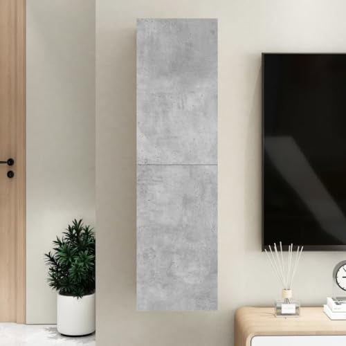 HETFTJN Hängender TV-Schrank Betongrau 30,5x30x110 cm aus robustem Holzwerkstoff Modernes Lowboard mit 2 Einlegeböden bis 60 kg belastbar für Wohnzimmer Flur und Schlafzimmer