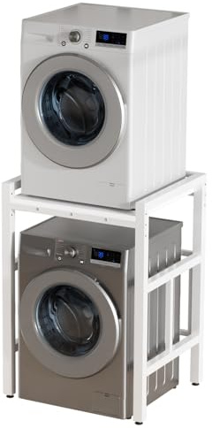 iondelce Over Washing Machine Storage Unit, Height Adjustable Washer Dryer Stacking Kit, Space Saving Washing Machine Stand for Bathrooms, Laundry, Kitchen, 250 KG Load Capacity (White 1)
