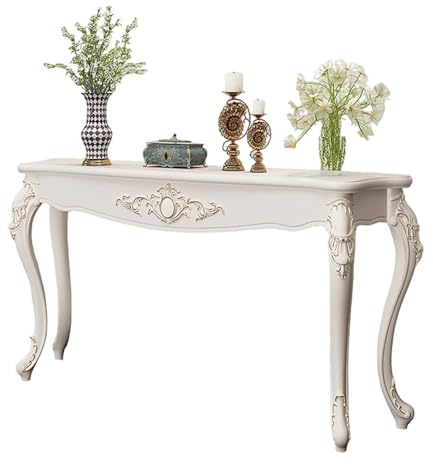 Console Blanche Style Ferme pour entrée, Table d'appoint étroite avec Pieds en métal, élégante Table de Salon, Console d'Entrée Sculptée Élégante,pour Salon Chambre Entrée Couloir(120cm/47.2in)
