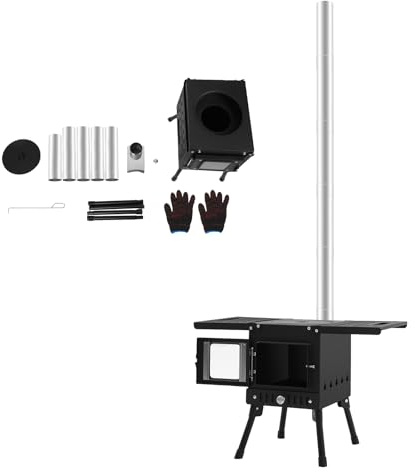 ROGONPDK Mini poêle à bois portable, pour tente, camping, réchaud d'urgence, chauffage extérieur, noir pliable et portable avec plaque de protection pratique, réchaud de camping