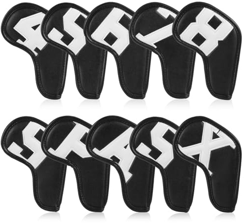 OurLeeme 10Pack Golf Iron Head Covers, Leather Double Side Numbers | Club Golf Protectors Lightweight, Universal Accessory Main Irons for Men Women, Waterproof, Soft Protection