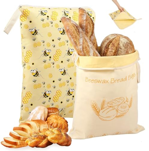 Bienenwachs Brotbeutel Groß 42x33cm mit L-förmig Reißverschluss | Brotbeutel mit Bienenwachs 2er Natürliche Erhaltung Bienenwachsbeutel für Brot Wiederverwendbar zur Sauerteigbrot Obst