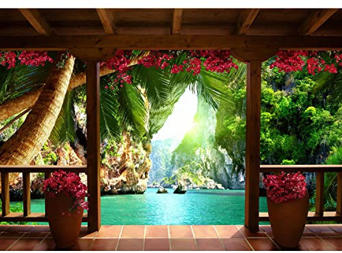 Runa Art Fototapete Meer Karibik 352 x 250 cm Vlies Tapeten XXL Moderne Wandtapete Wohnzimmer Schlafzimmer Grün Braun Rot 9113011c