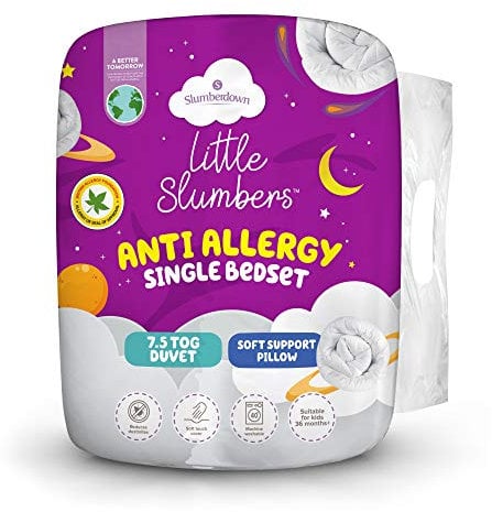 Slumberdown Anti Allergy Kids 7.5 Tog Single Duvet and Pillow Set - Allergy UK Approved Lightweight Single Quilt & Soft Pillow for Children Aged 3+, UK Made, Soft Touch & Machine Washable