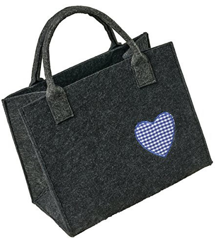 LaFiore24 Hochwertige Filztasche Handtasche Tragetasche Shopper Festival Dirndl Herz-Stickerei (dunkelgrau-blau)