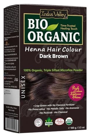 Indus Valley Bio Organic 100% reine und natürliche Henna-Haarfarbe (DARK BROWN)