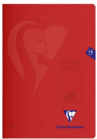 Clairefontaine 333226C - Heft S´coolbook, ideal für die Schule, DIN A4, 16 Blatt, 90g, Lineatur 26 kariert mit Rand, Umschlag aus PP, Rot, 1 Stück