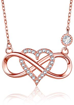BlingGem Damen Ketten Unendlichkeit Herz Rotgold vergoldet 925 Sterling Silber Halskette Zirkonia Für Immer Zusammen Silberkette Geschenk für Frauen