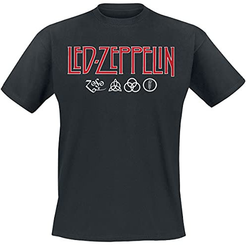 Led Zeppelin Logo & Symbols Männer T-Shirt schwarz S 100% Baumwolle Band-Merch, Bands