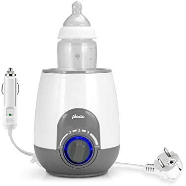 Alecto Chauffe-biberon pour Déplacement/Maison avec Fonction de Maintien au Chaud, Blanc, 12 V