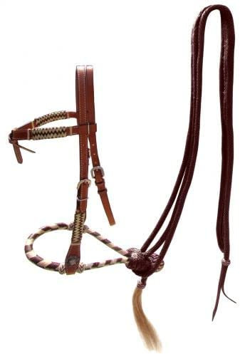 Showman Leather Futurity Knot Halfter mit braunem Rohleder geflochtenem Bosal & braunem Nylon Mecate Zügel New Horse TACK!