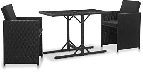 vidaXL Gartenmöbel 3-TLG. mit Auflagen Balkonset Sitzgruppe Gartenset Balkonmöbel Sitzgarnitur Lounge Gartengarnitur Poly Rattan Schwarz