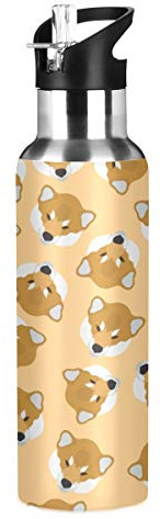Mnsruu Mignon Shiba Inu Dog Bouteille d'eau isotherme en acier inoxydable Bouteille d'eau standard avec large poignée