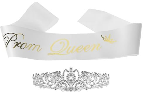 Amosfun 2 Stück Abschluss Photo Booth Requisiten Abschluss Krone Prom Queen Schärpe Kristall Strass Tiara für DIY Basteln 2023 Abschluss Party Dekoration Zubehör (Weiß)