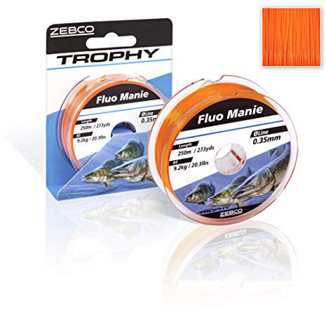 Zebco Qualitäts Trophy Manie monofile Angelschnur Angel Zubehör Allroundschnur, Fluo rot, 0,28mm / 5,9Kg