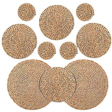 Liseng 10 Pezzi Rotondi Tessitura Centrini Antiscivolo BesttNdige stuoie per Tavolo, TTPfe, Padelle Teiere in, 12 Pollici, 8 Pollici, 4 Pollici