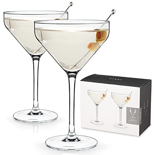 Viski Abgewinkelte Martini-Gläser, Preium-Kristall, Cocktail-Coupe-Gläser, Zuhause und Bar, Cocktailgläser, Cocktailgläser, perfektes Cocktailglas, Geschenk-Set, 266 ml