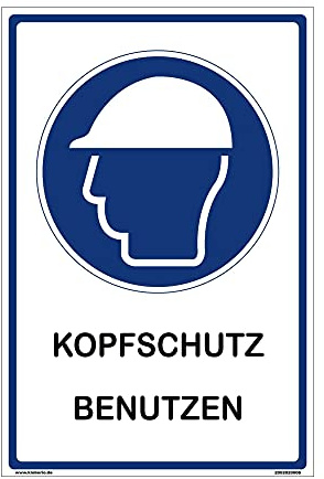Kleberio® Hinweisschild Baustelle - Kopfschutz benutzen - 30 x 45 cm gelocht Schutzhelm Bauhelm blau Baustellen Arbeit Forsthelm Arbeitsschutz Unfallverhütung Werkstatt Schild Chemie Labor