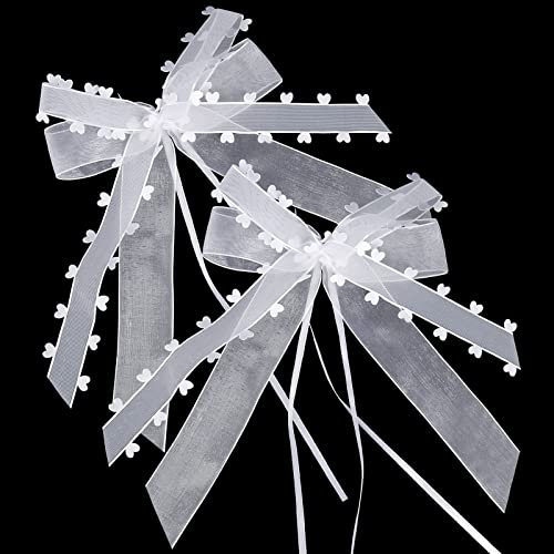 通用 20 Stück Autoschmuck Hochzeit,Hochzeitsschleifen fürs Auto, Weiße Herzschleife Hochzeitsdeko Schleife Tischdeko Hochzeit Verwendet für Hochzeiten, Autozubehör